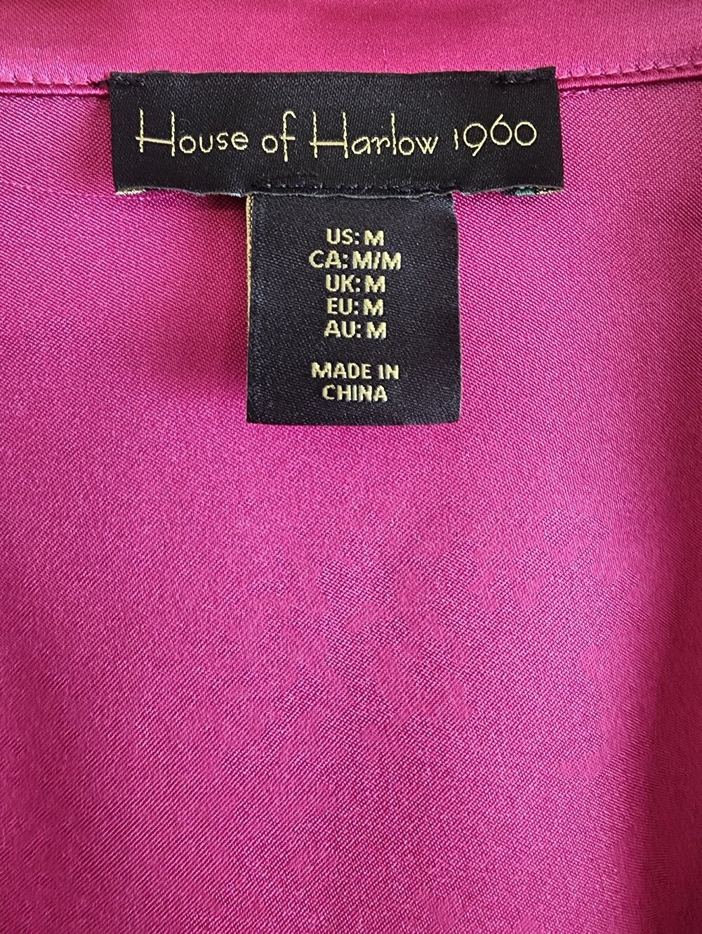 House of Harlow 1960 Fuchsia Satin Tie-Front Long Sleeve Blouse - Size M - Picture 8 of 11